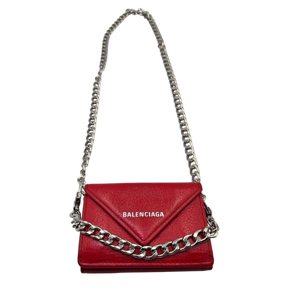 BALENCIAGA Red Leather Wallet Card Holder Snap‎ Closure Small Compact